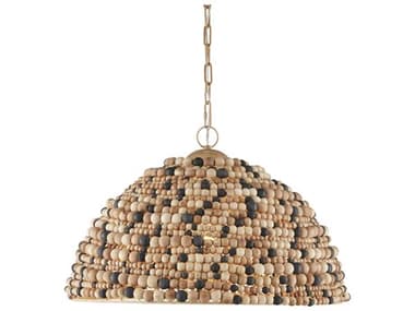 Currey & Company Medley 1-Light Natural Tan Black Coco Cream Wood Dome Pendant CY90001167