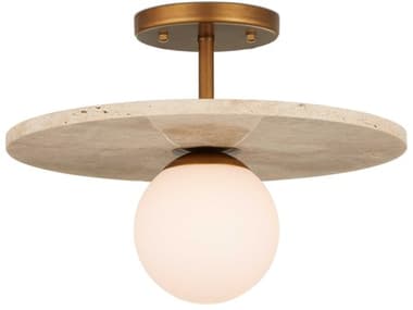 Currey & Company Apricity 1-Light Beige Antique Brass Globe Round Semi Flush Mount CY90001195