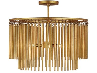 Currey & Company Mantra 3-Light Gold Leaf Cylinder Round Semi Flush Mount CY90001197