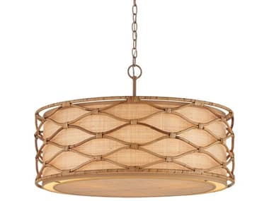 Currey & Company Partita 3-Light Saddle Tan Natural Brown Round Pendant CY90001209