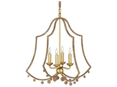 Currey & Company Nimes 4-Light Natural Rope Contemporary Gold Leaf Candelabra Chandelier CY90001247