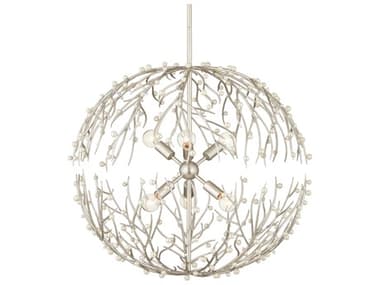 Currey & Company Shinju 6-Light Contemporary Silver Leaf Pendant CY90001291