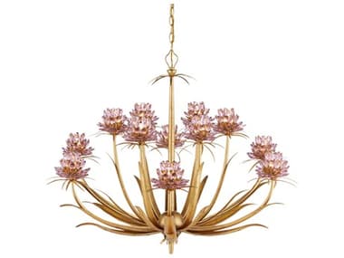 Currey & Company Marilee 12-Light Pink Dutch Gold Leaf Chandelier CY90001307