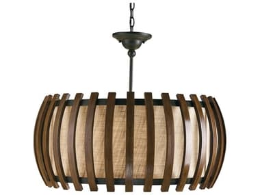 Currey & Company Dado 1-Light Old Iron Polished Fruitwood Drum Pendant CY9096