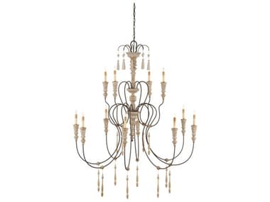 Currey & Company Hannah 12-Light Stockholm White Rust Candelabra Tiered Chandelier CY9117