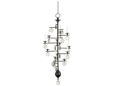 Currey & Company Sethos 12-Light Old Iron recycled Glass Black Candelabra Tiered Chandelier CY9125