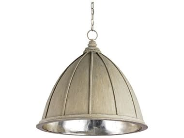 Currey & Company Fenchurch 1-Light Oyster Cream silver Leaf Off White Bell Pendant CY9149