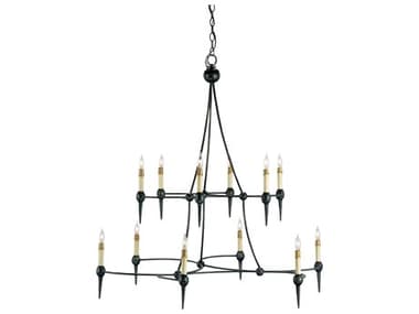 Currey & Company Danielli 12-Light French Black Candelabra Tiered Chandelier CY9157