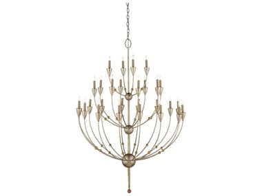 Currey & Company Paradox 28-Light Silver Granello gold Leaf Candelabra Tiered Chandelier CY9159
