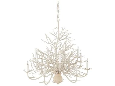 Currey & Company Seaward 12-Light White Coral natural Sand Candelabra Chandelier CY9188
