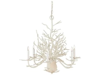 Currey & Company Seaward 6-Light White Coral natural Sand Candelabra Chandelier CY9218