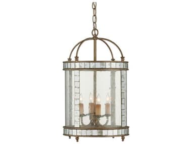 Currey & Company Corsica 4-Light Harlow Silver Leaf Glass Cylinder Chandelier CY9229