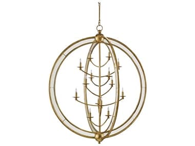Currey & Company Aphrodite 14-Light Gold Granello Antique Mirror Candelabra Globe Tiered Chandelier CY9236