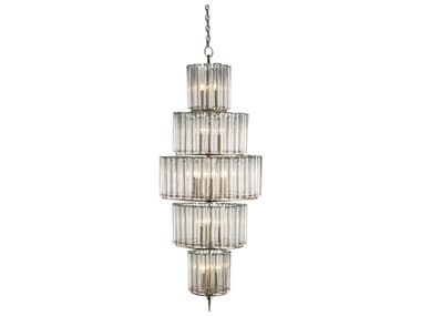Currey & Company Bevilacqua 18-Light Silver Leaf Glass Candelabra Drum Tiered Chandelier CY9311
