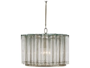 Currey & Company Bevilacqua Silver Leaf Glass Drum Pendant CY9375