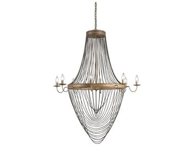 Currey & Company Lucien 8-Light French Gold Leaf antique Wash Silver Candelabra Geometric Chandelier CY9412
