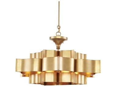 Currey & Company Grand Lotus Antique Gold Leaf Semi Flush Mount CY9494
