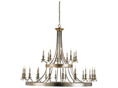 Currey & Company Lodestar 30-Light Granello Silver Leaf antique Candelabra Tiered Chandelier CY9582