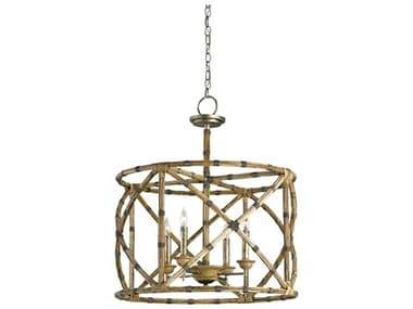 Currey & Company Palm Beach 4-Light Pyrite Bronze washed Wood natural Candelabra Lantern Chandelier CY9694