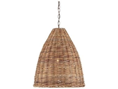 Currey & Company Basket 1-Light Natural Brown Bell Pendant CY9845
