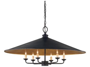 Currey & Company Brussels 6-Light French Black contemporary Gold Leaf Candelabra Chandelier CY9873