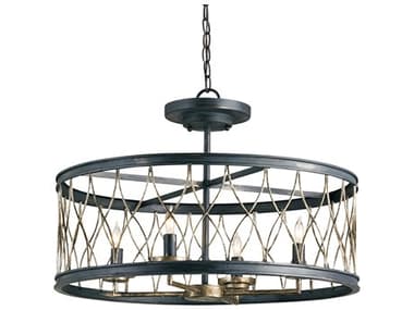 Currey & Company Crisscross 4-Light French Black pyrite Bronze Candelabra Drum Chandelier CY9902