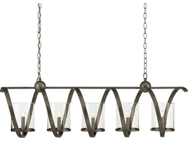 Currey & Company Modern Industrial 5-Light Pyrite Bronze Glass Island Pendant CY9915