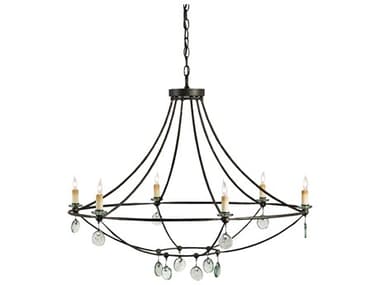 Currey & Company Novella 6-Light Mayfair Black Glass Candelabra Chandelier CY9921