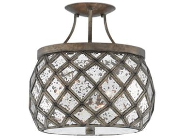 Currey & Company Buckminster Pyrite Bronze Raj Mirror Glass Drum Semi Flush Mount CY99990029