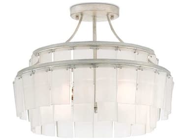 Currey & Company Vintner Contemporary Silver Leaf Opaque White Glass Round Semi Flush Mount CY99990030