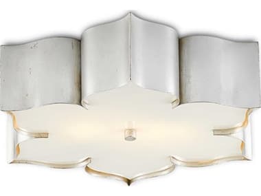 Currey & Company Grand Lotus 19" 2-Light Contemporary Silver Leaf LED Flush Mount CY99990042
