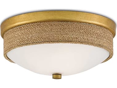 Currey & Company Hopkins 14" 2-Light Natural Dark Contemporary Gold Leaf Brown Glass LED Bowl Flush Mount CY99990044