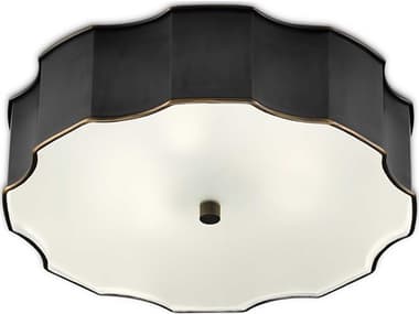 Currey & Company Wexford 19" 3-Light Oil Rubbed Bronze Glass LED Geometric Flush Mount CY99990046