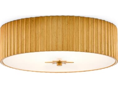 Currey & Company Caravel 1-Light Gold Leaf Glass LED Drum Flush Mount CY99990053