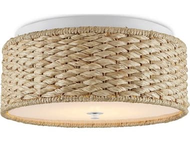 Currey & Company Colchester 16" 1-Light Sugar White Natural Brown LED Drum Flush Mount CY99990056