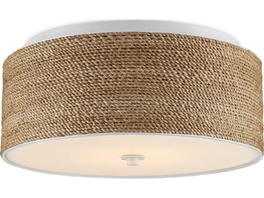 Currey & Company Coulton 16" 1-Light Sugar White Natural Brown LED Drum Flush Mount CY99990057
