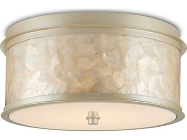 Currey & Company Neith 13" 1-Light Sea Pearl Natural Silver LED Drum Flush Mount CY99990064
