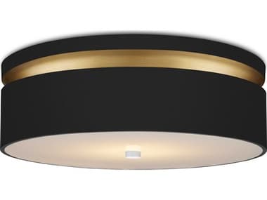 Currey & Company Serenity 18" 1-Light Satin Black Contemporary Gold LED Flush Mount CY99990070