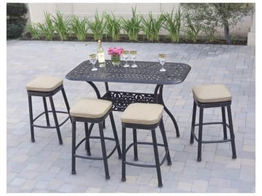 Darlee Outdoor Living Backless Cast Aluminum 5-Piece Square Counter Height Set with Cushions and 26 x 52'' Rectangular Counter Table DA12205PC60CB