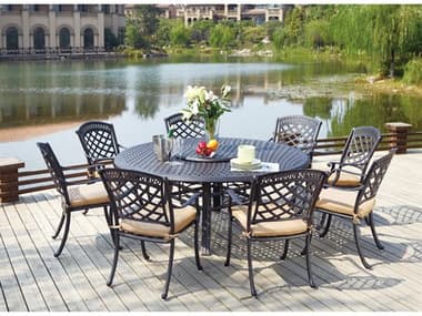 Darlee Outdoor Living Sedona Cast Aluminum 10-Piece Dining Set with Cushions and 71'' Round Dining Table and Lazy Susan DA20103010PC99LD3928