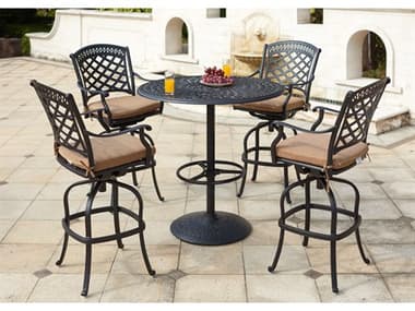 Darlee Outdoor Living Sedona Cast Aluminum 5-Piece Bar Set with Cushions and 42'' Round Pedestal Bar Table DA2010305PC60F