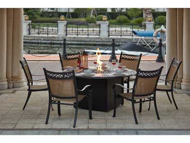 Darlee Outdoor Living Mountain View Cast Aluminum 7- Piece Dining Propane Fire Pit Dining Set with 60 Inch Round in Antique Bronze DA2016107PC60GD