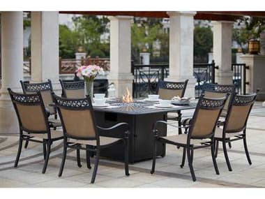 Darlee Outdoor Living Mountain View Cast Aluminum 9- Piece Propane Fire Pit Dining Set with 64 Inch Square in Antique Bronze DA2016109PC60GW