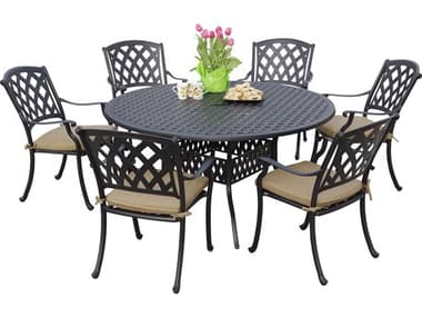 Darlee Outdoor Living Ocean View Cast Aluminum 7-Piece Dining Set with Cushions and 60'' Round Dining Table DA2016307PC30D
