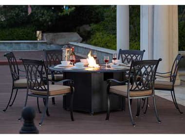 Darlee Outdoor Living Capri Cast Aluminum 7- Piece Propane Fire Pit Dining Set with 60 Inch Round in Antique Bronze DA2016607PC60GD