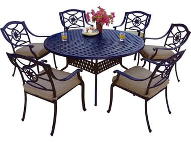 Darlee Outdoor Living Ten Star Cast Aluminum 7-Piece Dining Set with Cushions and 60'' Round Dining Table DADL5037PC30D