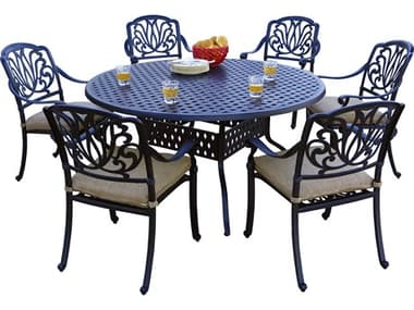 Darlee Outdoor Living Elisabeth Cast Aluminum 7-Piece Dining Set with Cushions and 60'' Round Dining Table DADL7077PC30D