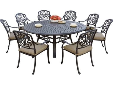Darlee Outdoor Living Elisabeth Cast Aluminum 9-Piece Dining Set with Cushions and 71'' Round Dining Table DADL7079PC99LD