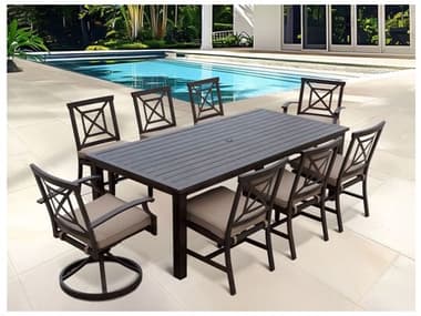 Darlee Outdoor Living Atlantis Walnut Aluminum Dining Set in Beige DAN23509PCSRLBEIGE