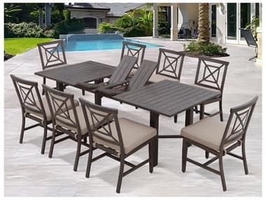 Darlee Outdoor Living Atlantis Walnut Aluminum Dining Set in Beige DAN23509PCSSEBEIGE